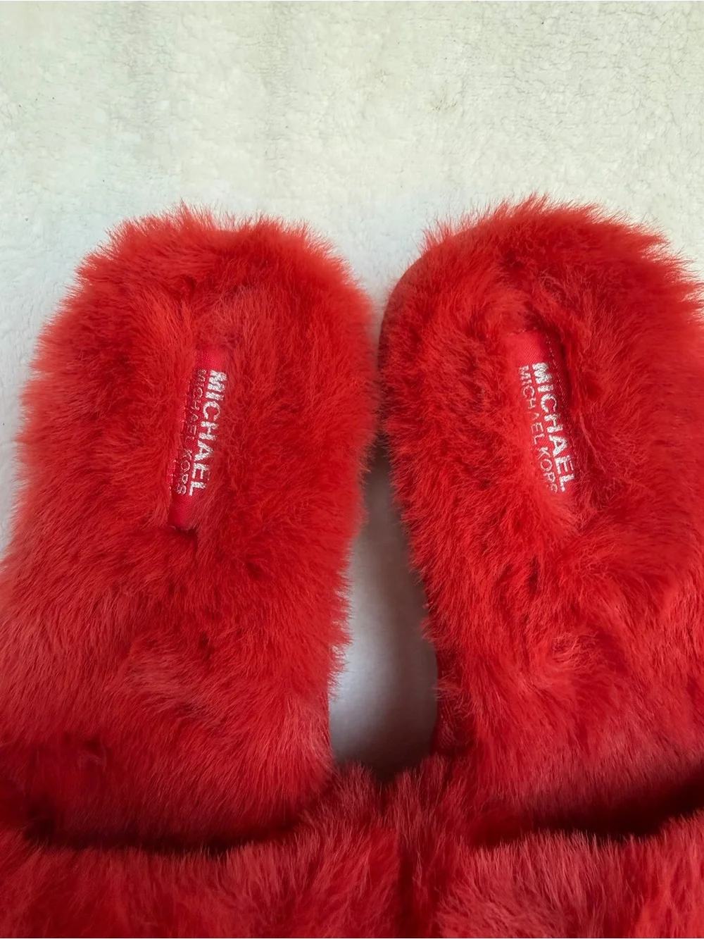 MICHAEL KORS Alfie Slide Open Toe Platform Slip-on Mules Sandals Red Fur Size 11